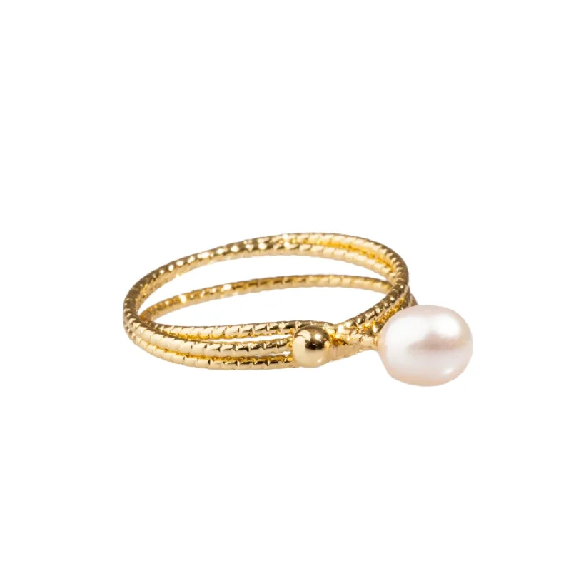 fashion ring for women -Minimalist Pearl & Gold Elegant Cocktail Ring