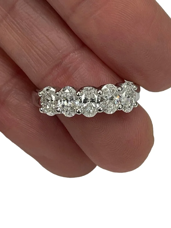 best diamond ring for weddings -Oval Brilliant Diamond Five Stone Anniversary Ring White Gold 18kt