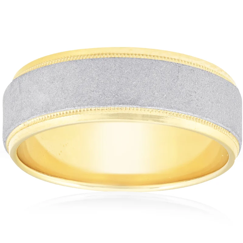 gold anniversary ring for women -Platinum & 18K Yellow Gold Hammered Wedding Band