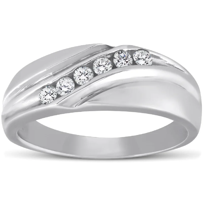 custom name ring for men -Platinum Diamond 1/4 Ct High Polished Mens Ring Wedding Band