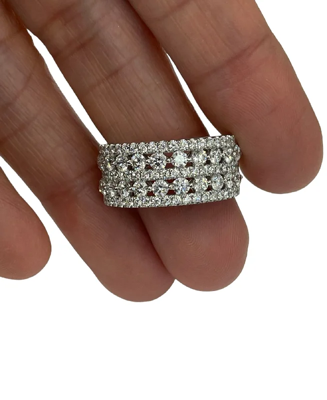 custom engraved ring for gifts -Round Brilliants Rows Diamond Anniversary Ring White Gold 18kt