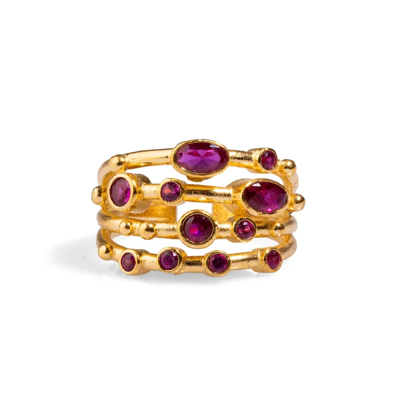 fashion ring for women -Ruby Stone & Gold Design Adjustable Statement Ring