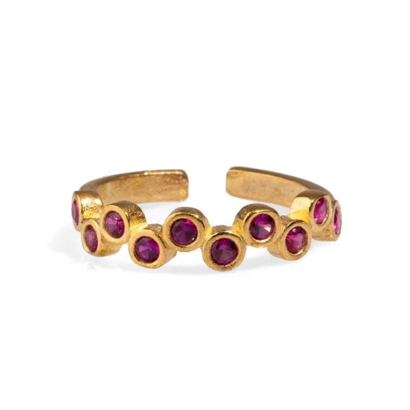 best diamond ring for weddings -Ruby Stone &  Gold Zig Zag Stackable Adjustable Ring