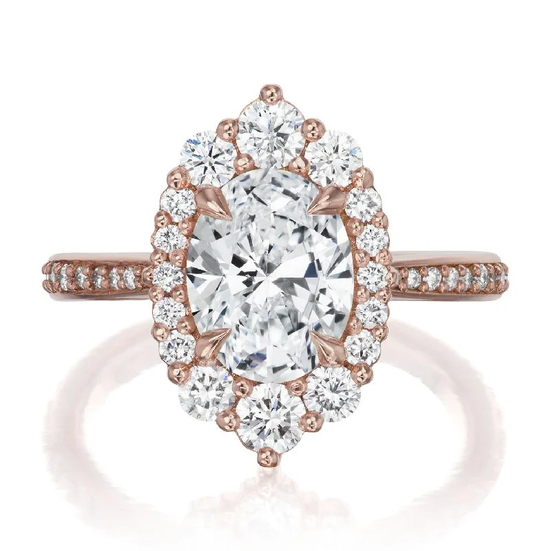 vintage engagement ring for her -・SOFIA・Oval Lab-Grown Diamond Center (VS1/E), Diamond Halo (2.20ctw+)