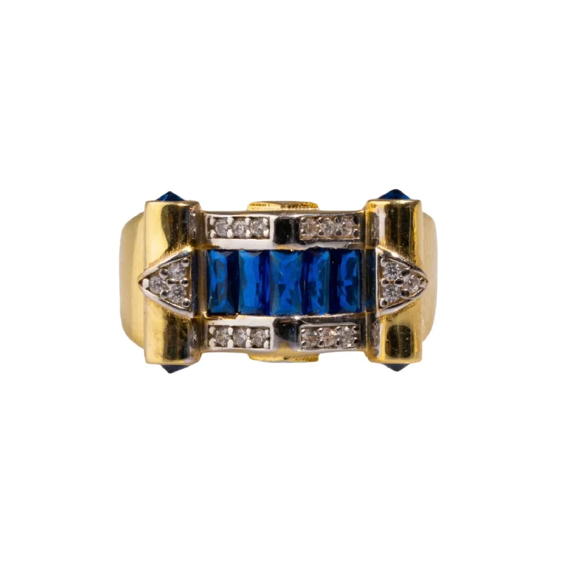 gold band ring for men -Stylish Sapphire & Diamond Gold Statement Adjustable Ring