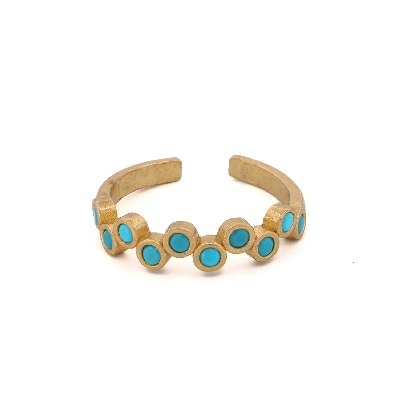 cushion cut diamond ring for women -Turquoise Stone & Gold Zig Zag Stackable Adjustable Ring