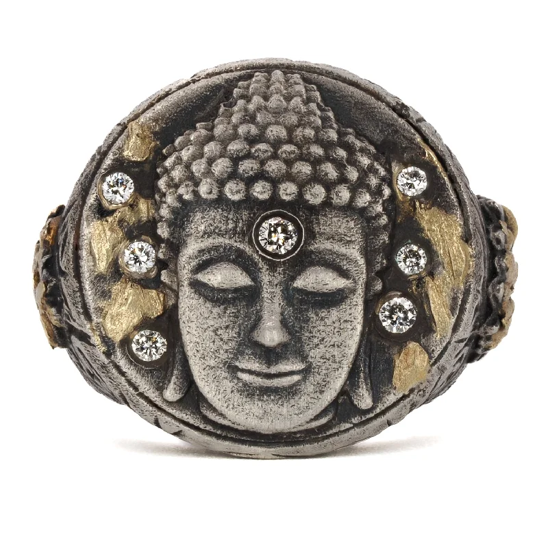 custom name ring for men -Unique Gold And Diamond Buddha Ring