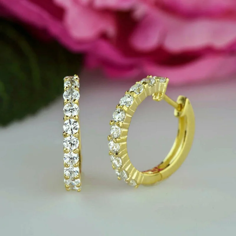 sterling silver star stud earrings-1.5 ctw Hoop Earrings -Yellow GP