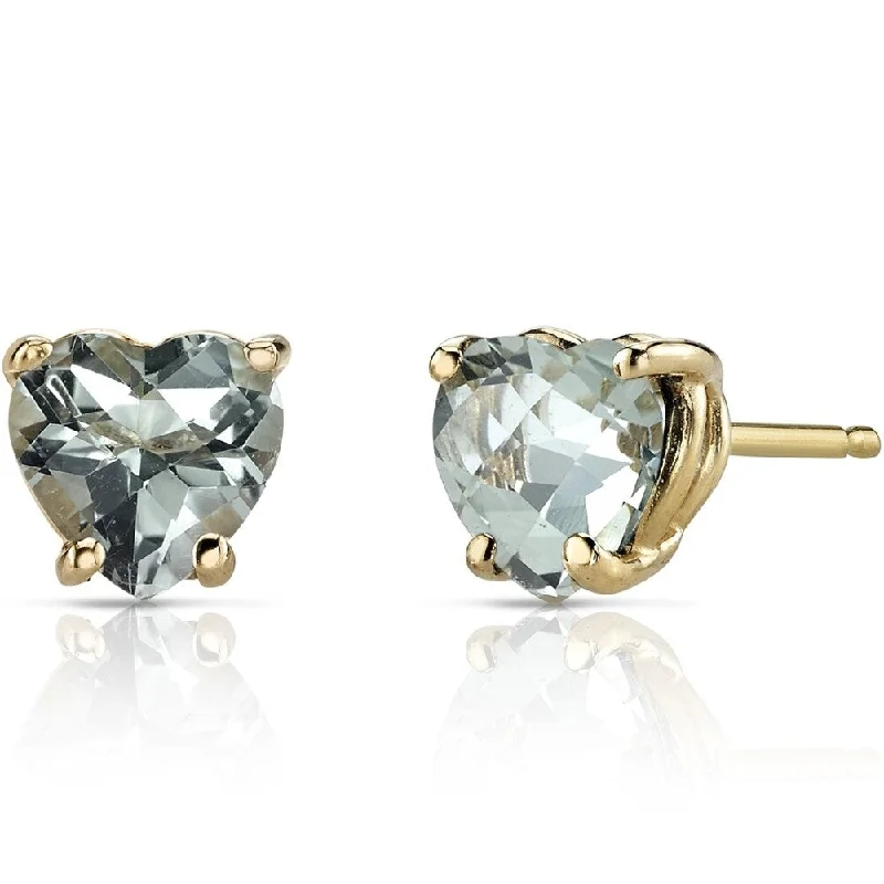 gold stud earrings for men-1.75 ct Heart Shape Green Amethyst Stud Earrings in 14K Yellow Gold