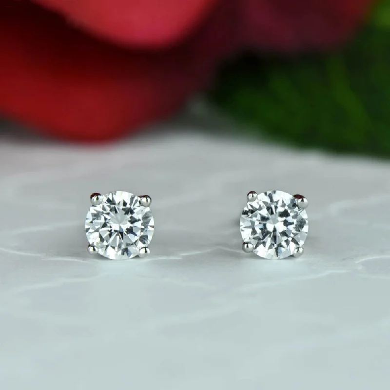 fashion diamond stud earrings-1/2 ct, 1 ctw 4 Prong Stud Earrings