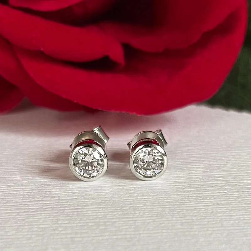 gold plated stud earrings-1 ctw Bezel Stud Earrings