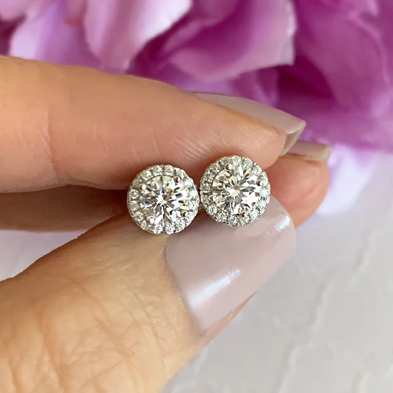 men’s stud earrings-1 ctw Round Halo Stud Earrings