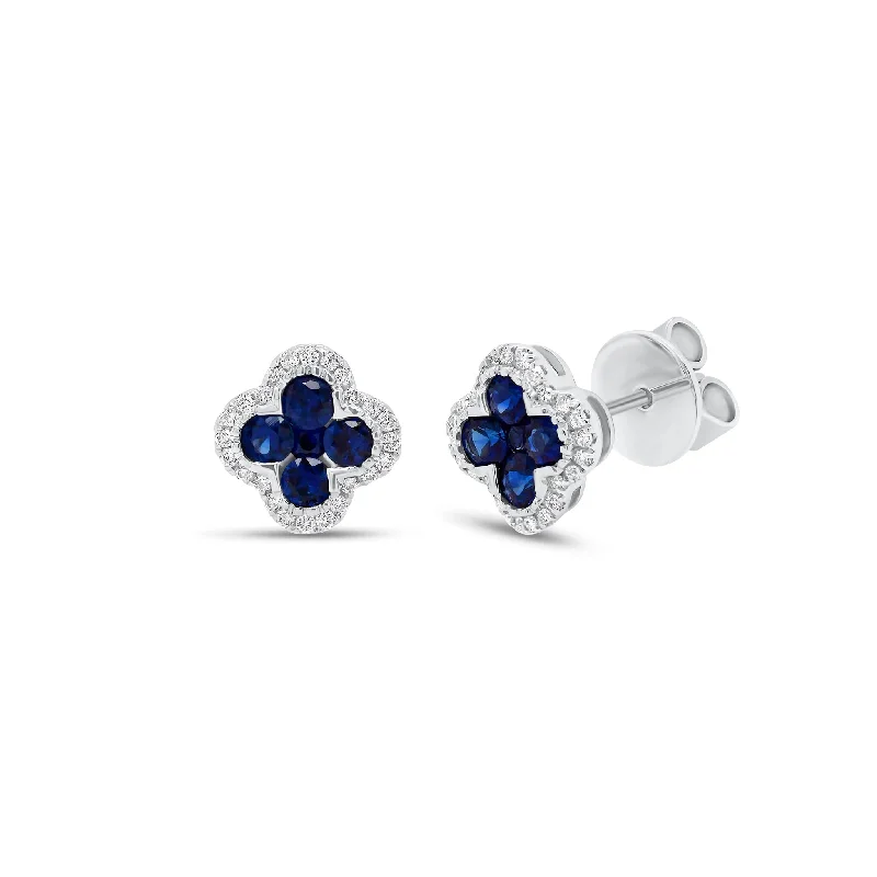 rainbow stud earrings for women-Sapphire & Diamond Clover Stud Earrings