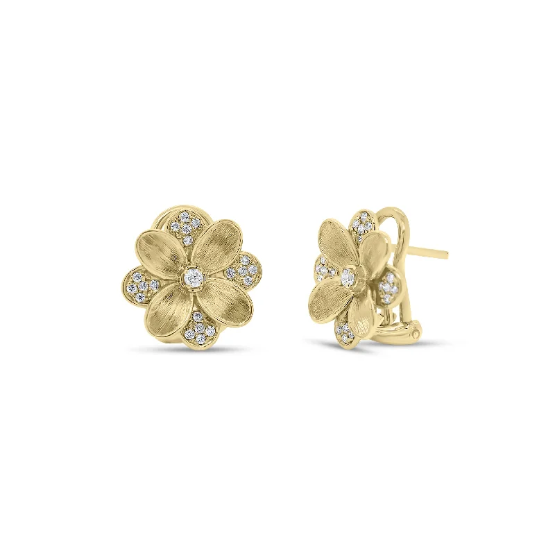 women’s chic stud earrings-Diamond & Brushed Gold Flower Stud Earrings