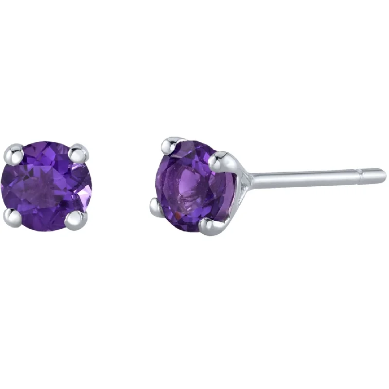 vintage gold stud earrings-14k Gold 4mm Round Amethyst Solitaire Stud Earrings