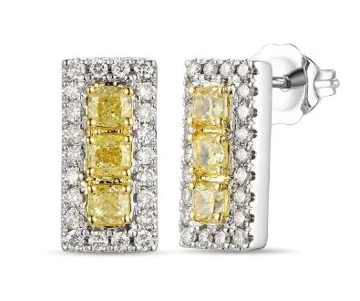 classic gold stud earrings-14K Two Tone Gold 0.91cttw Fancy Light Yellow & Nude Diamond Earrings by LeVian