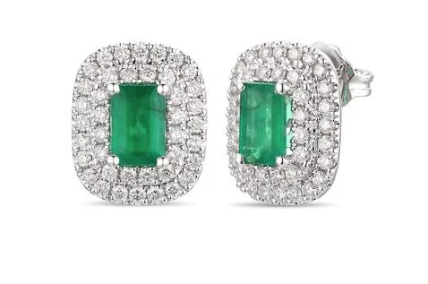 stud earrings with emeralds-14K Vanilla Gold 0.70cttw Costa Smeralda Emeralds & 0.57cttw Vanilla Diamond Earrings