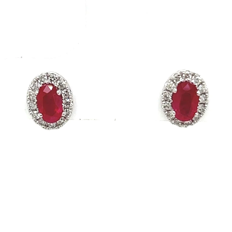 gold hoop stud earrings-14K White Gold 0.44cttw Ruby & 0.18cttw Diamond Earrings