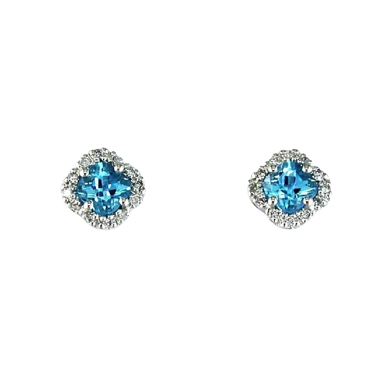 sterling silver hoop stud earrings-14K White Gold 0.95cttw Blue Topaz & 0.10cttw H/I SI Diamond Earrings