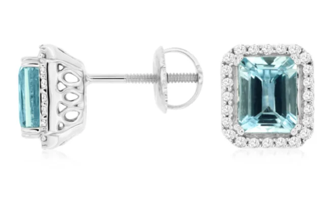 vintage gold stud earrings-14K White Gold 1.75cttw Aquamarine & 0.20cttw Diamond Earrings by RJM