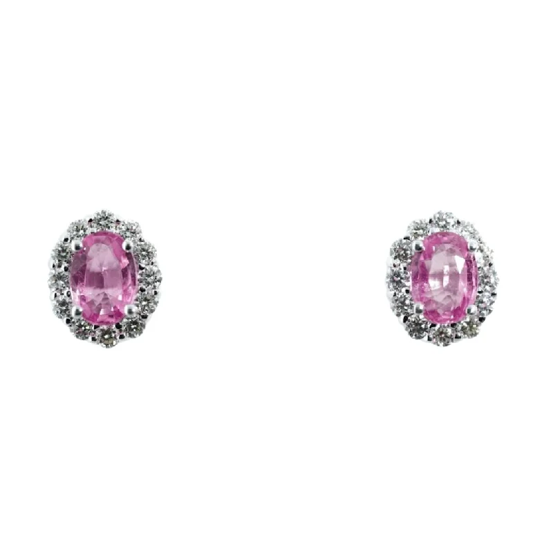 fashion diamond stud earrings-14K White Gold 2.00cttw Pink Sapphire & 0.60cttw Diamond Earrings by RJM