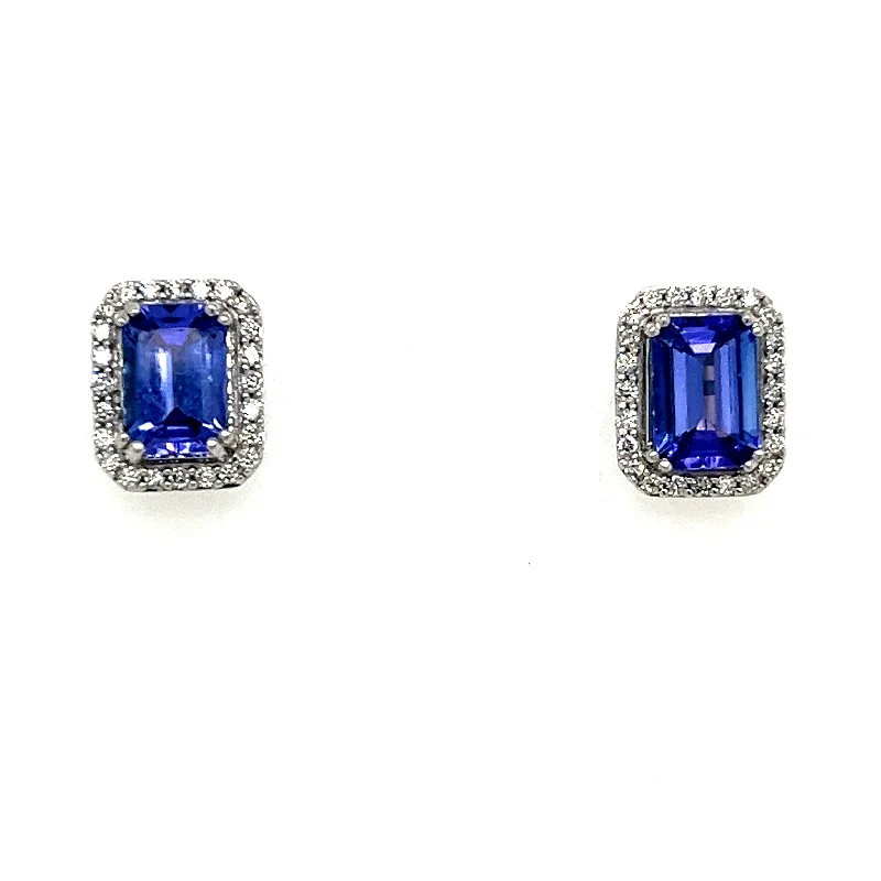 colorful gemstone stud earrings-14K White Gold 2.30cttw Tanzanite & 0.20cttw Diamond Earrings