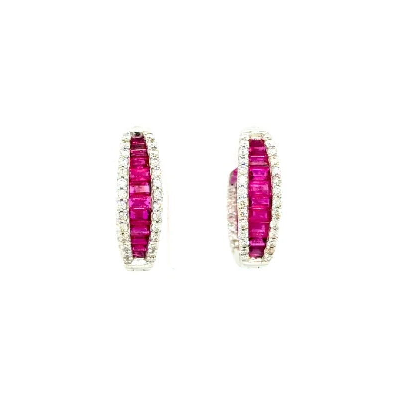 gold stud earrings for gifts-14K White Gold 3.49cttw Ruby & 1.05cttw Diamond Earrings