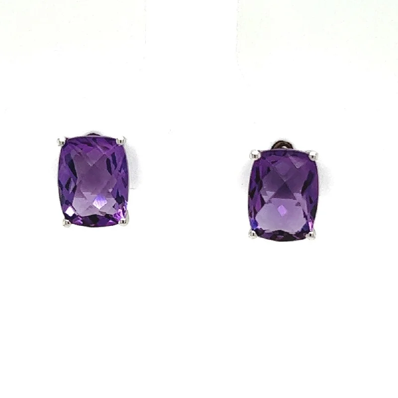 minimalist gold stud earrings-14K White Gold Amethyst Earrings