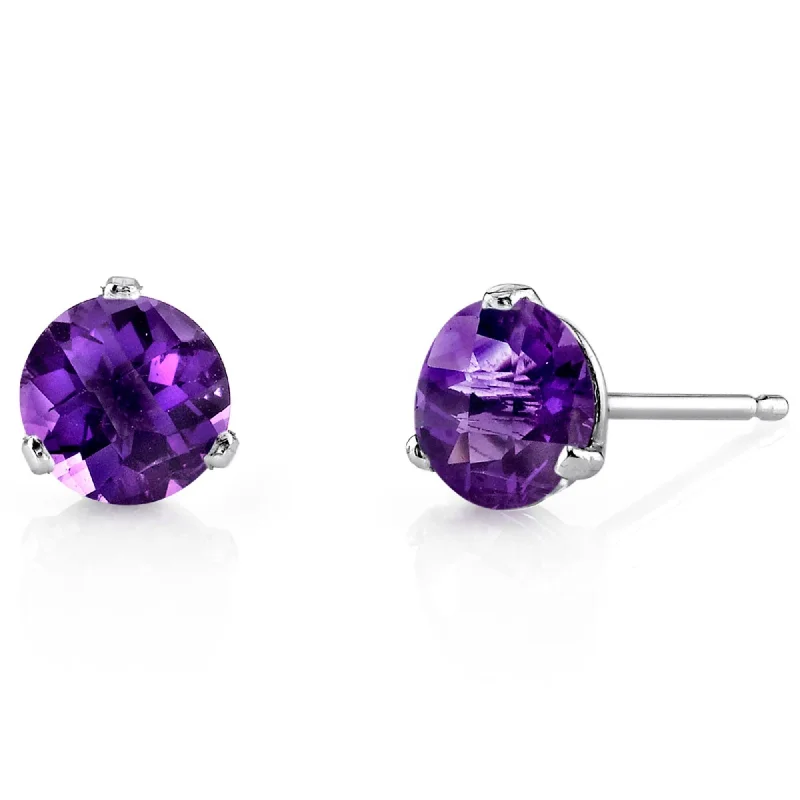 sterling silver hoop stud earrings-14k White Gold Amethyst Stud Earrings 1.54ct Round Shape