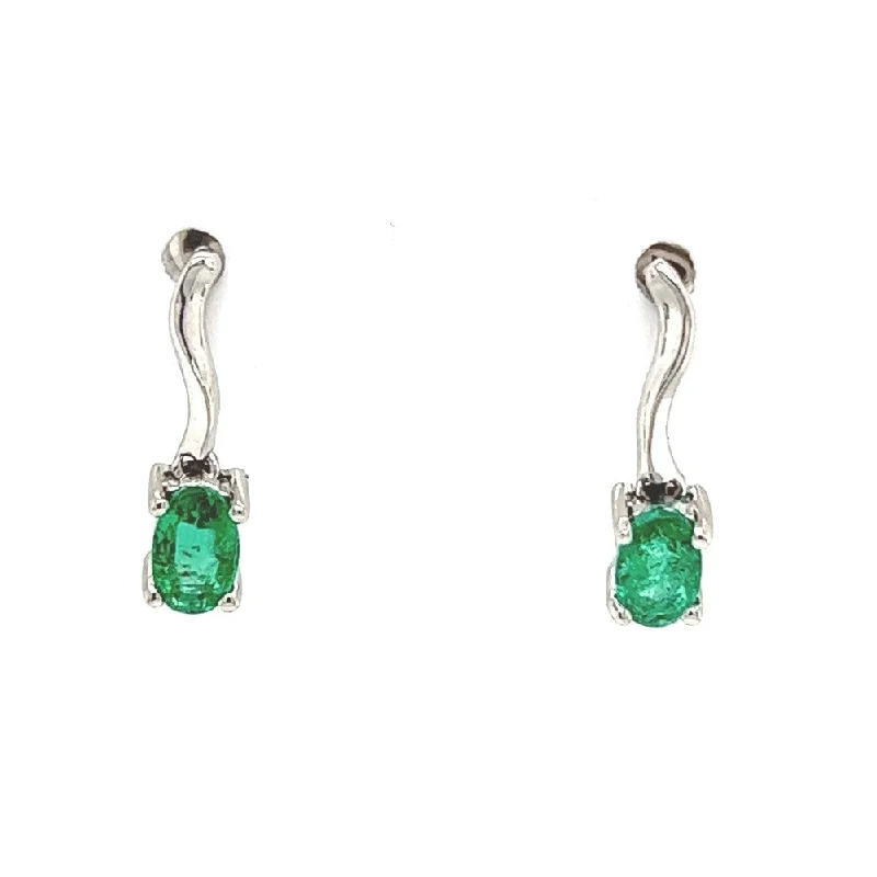 luxury stud earrings-14K White Gold Emerald Dangle Earrings