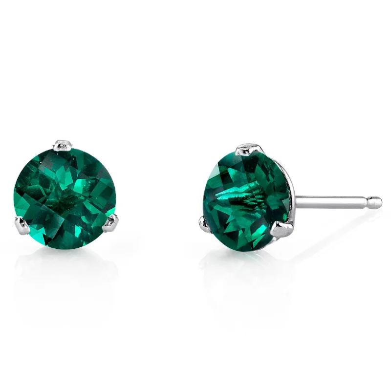 custom gold stud earrings-14k White Gold Emerald Stud Earrings 1.57ct Round Shape