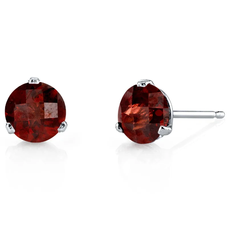 gold stud earrings for gifts-14k White Gold Garnet Stud Earrings 2.2ct Round Shape