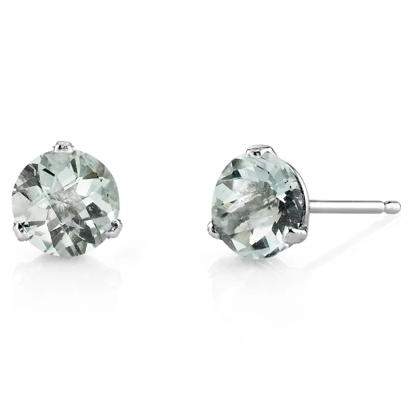 hoop and stud earrings set-14k White Gold Green Amethyst Stud Earrings 1.48ct Round Shape