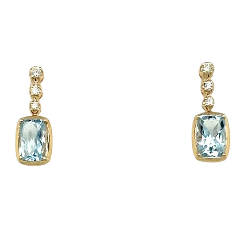 bold stud earrings for women-14K Yellow Gold 0.95cttw Aquamarine & 0.10cttw Diamond Earrings