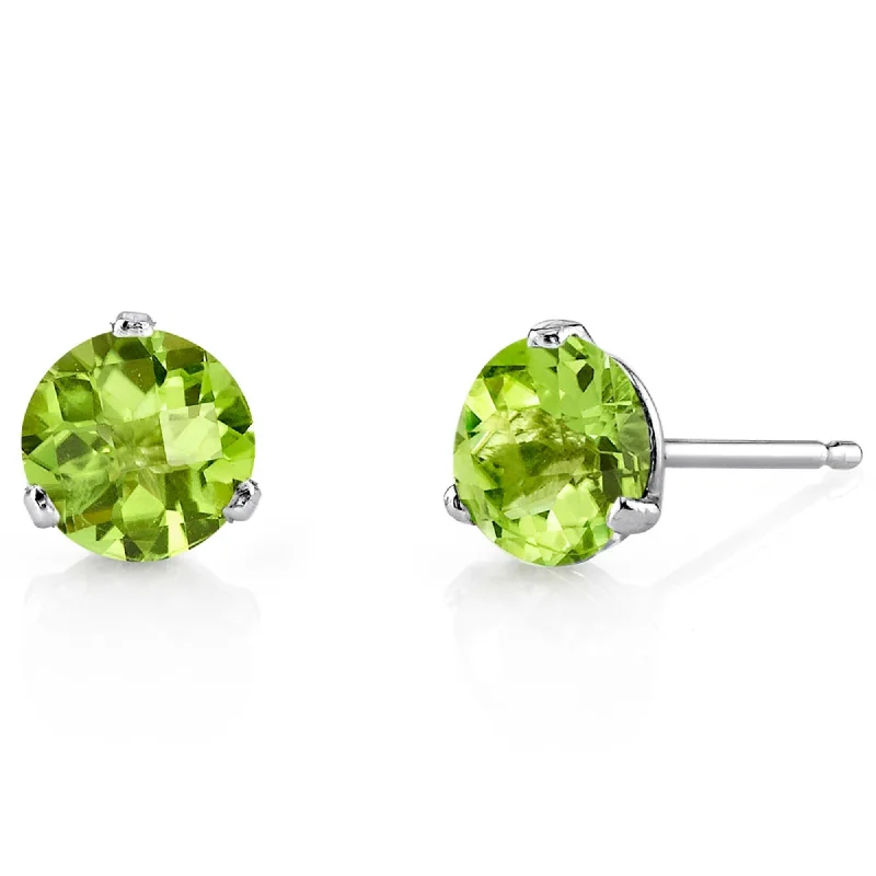 fashion stud earrings with rhinestones-14k White Gold Peridot Stud Earrings 1.76ct Round Shape