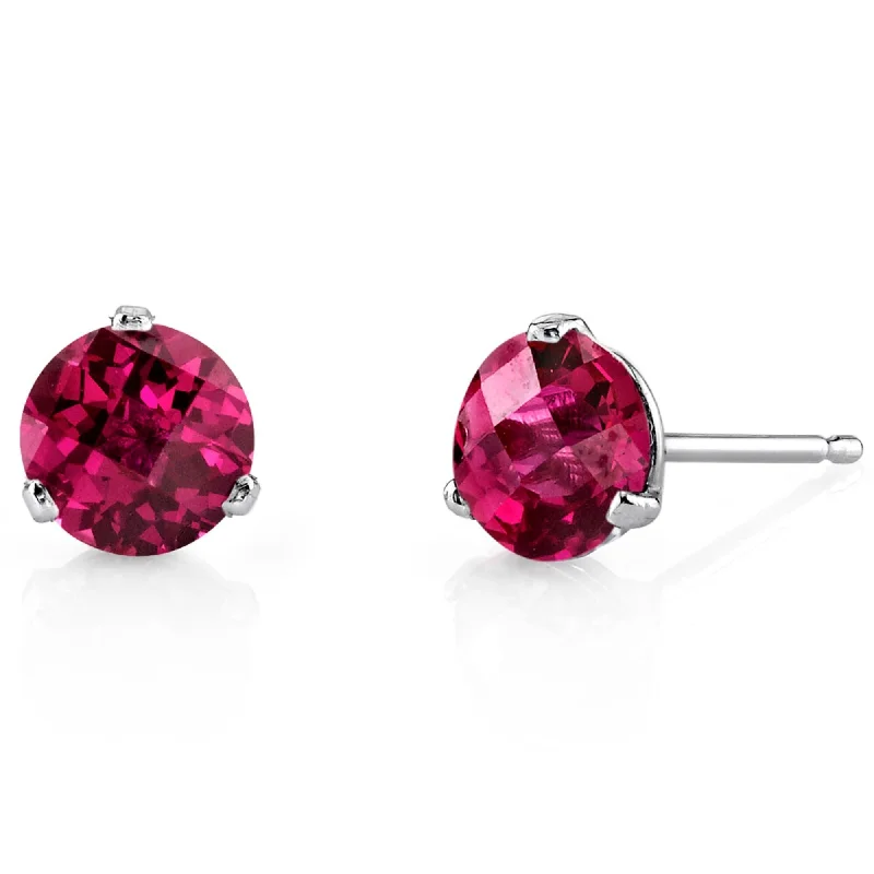 silver heart stud earrings-14k White Gold Ruby Stud Earrings 2.21ct Round Shape