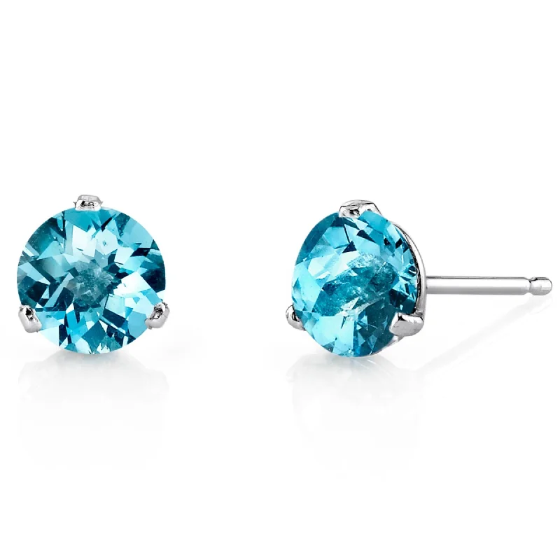 sterling silver stud earrings-14k White Gold Swiss Blue Topaz Stud Earrings 2.05ct Round Shape