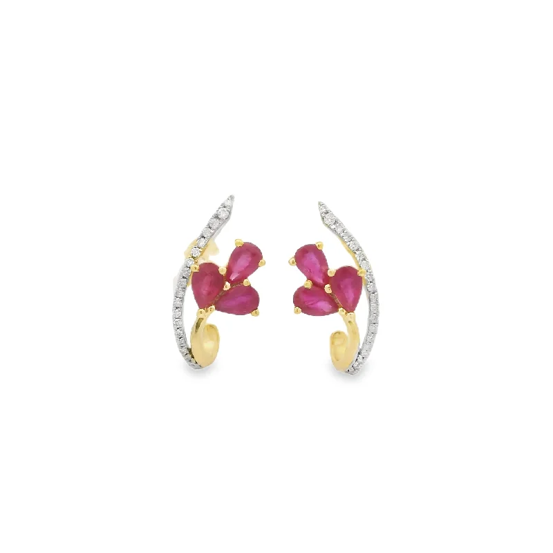 chic stud earrings for women-14K Yellow Gold 1.40cttw Ruby & 0.16cttw Diamond Earrings by RJM