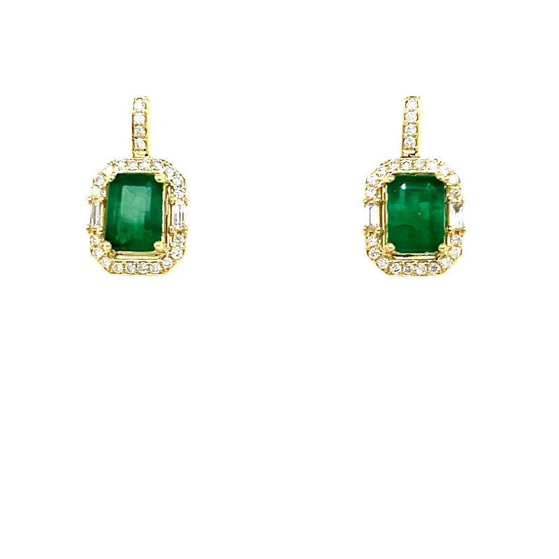 modern stud earrings for women-14K Yellow Gold 2.05cttw Emerald & 0.36cttw Diamond Earrings