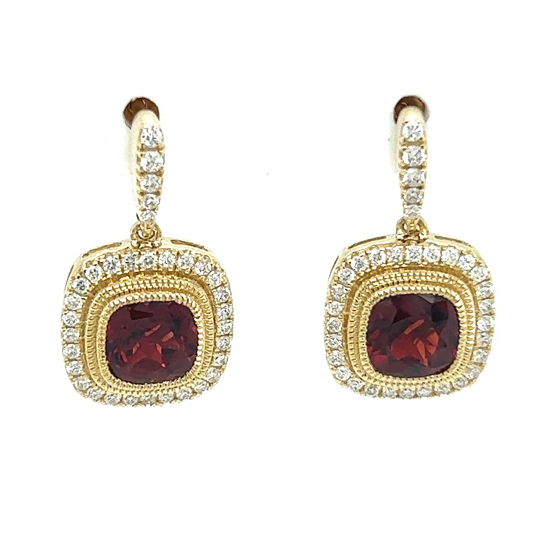 cute stud earrings for women-14K Yellow Gold 2.40cttw Garnet & 0.38cttw H/I SI Diamond Dangle Earrings