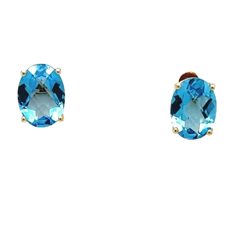 stud earrings with diamonds-14K Yellow Gold 5X7 Swiss Blue Topaz Earrings