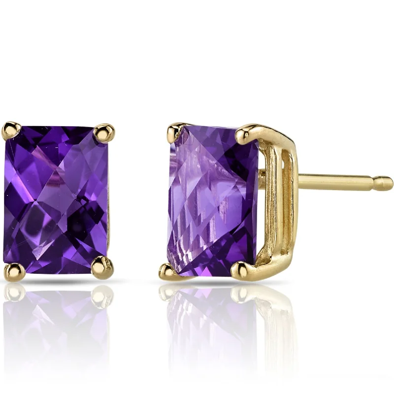 statement stud earrings-14k Yellow Gold Amethyst Stud Earrings 1.67ct Radiant Shape