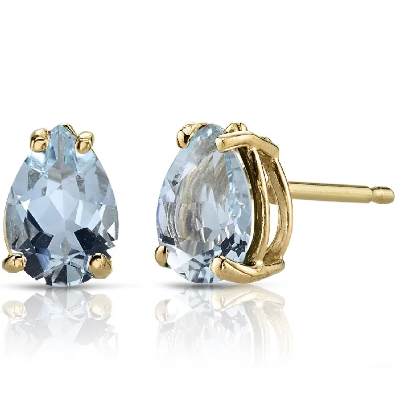 women’s pearl and gold stud earrings-14k Yellow Gold Aquamarine Stud Earrings 1.11 ct Pear Shape