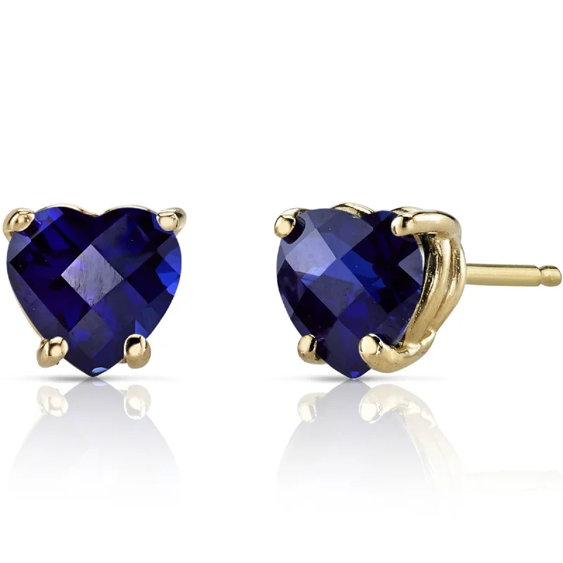 classic gold stud earrings-14k Yellow Gold Blue Sapphire Stud Earrings 2.3ct Heart Shape