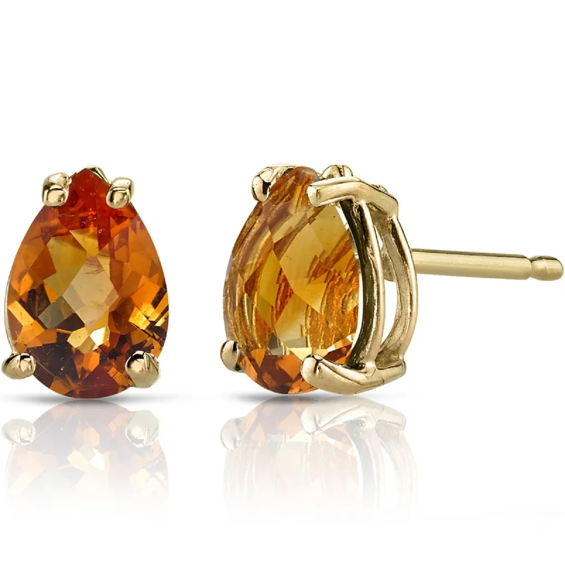 crystal and pearl stud earrings-14k Yellow Gold Citrine Stud Earrings 1.26ct Pear Shape