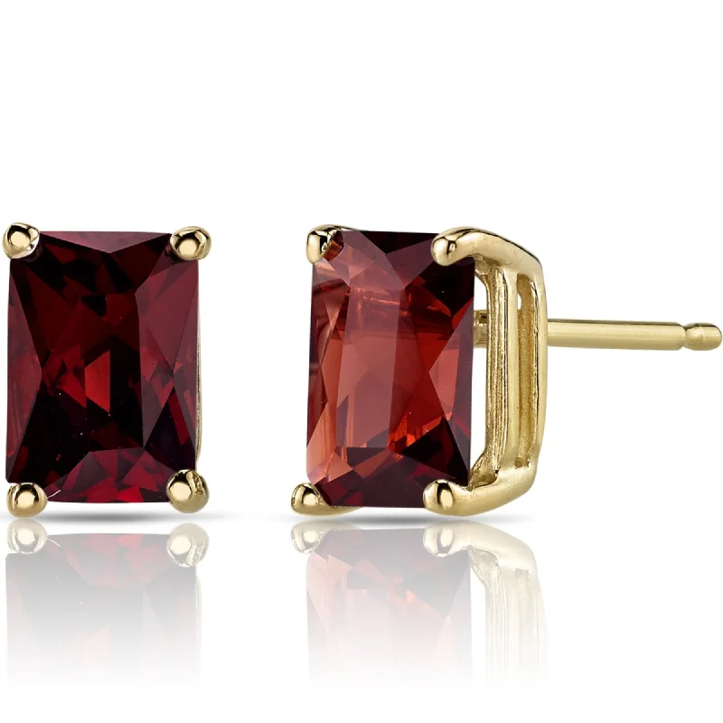 diamond stud earrings-14k Yellow Gold Garnet Stud Earrings 2.33ct Radiant Shape