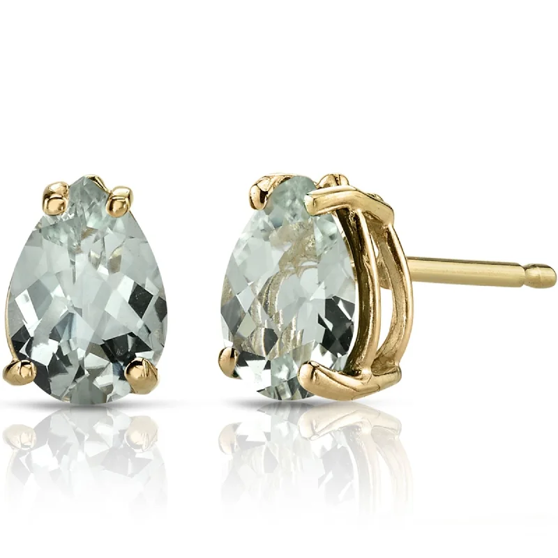 women’s birthstone stud earrings-14k Yellow Gold Green Amethyst Stud Earrings 1.34ct Pear Shape