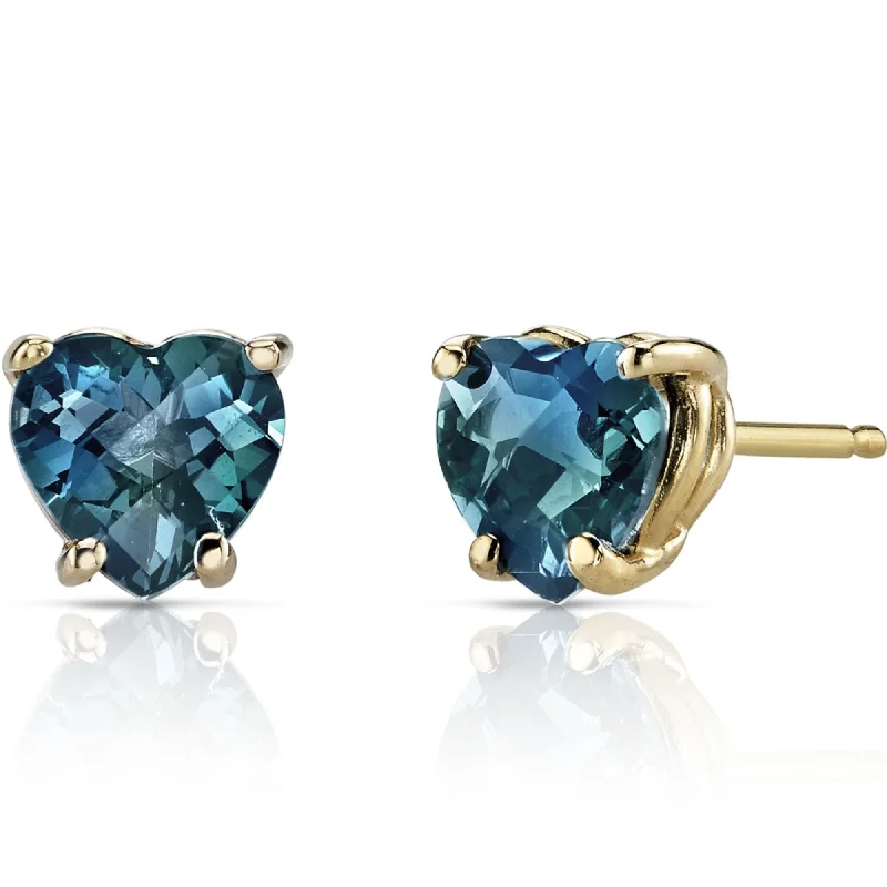 big stud earrings for women-14k Yellow Gold London Blue Topaz Stud Earrings 1.9ct Heart Shape