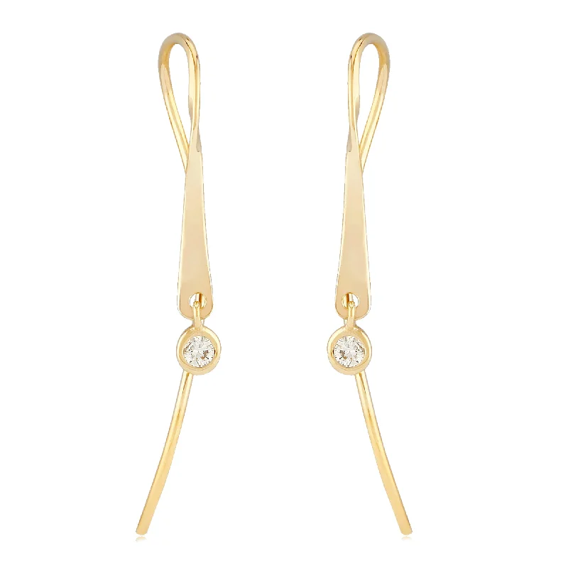 handmade stud earrings-14K Yellow Gold Mini Ribbon Earrings with 0.06cttw Diamonds