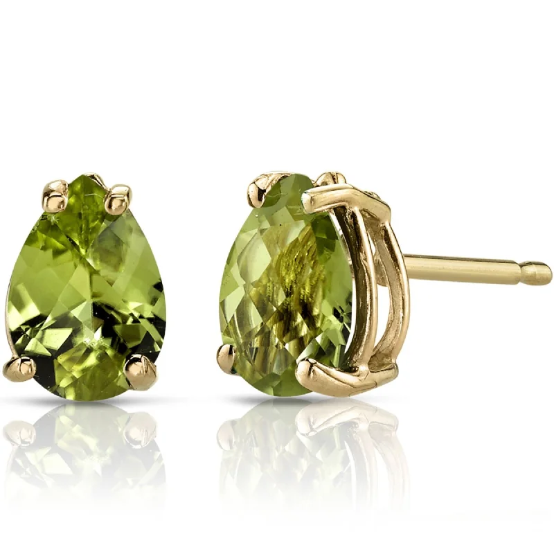 big stud earrings for women-14k Yellow Gold Peridot Stud Earrings 1.38ct Pear Shape